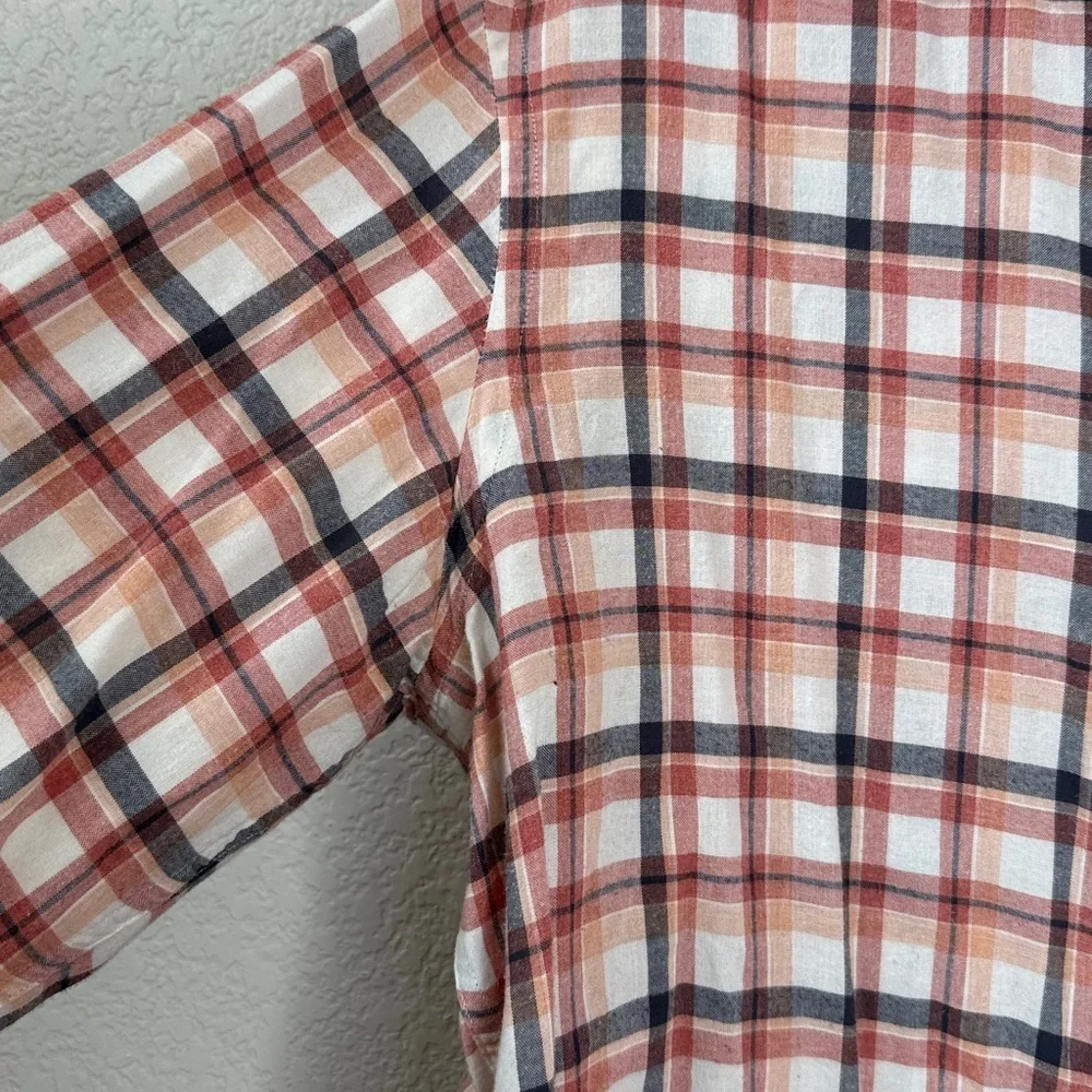 Banana Republic Standard Fit Button Down Plaid Casual Shirt Red Gray size Large